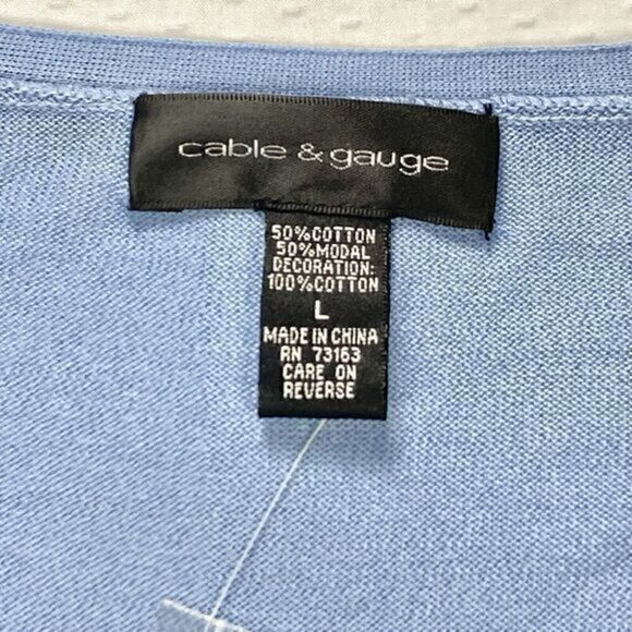 Cable & Gauge Cardigan Womens L Blue Ruffle Front Lightweight V Neck Sweater NWT - Picture 10 of 10